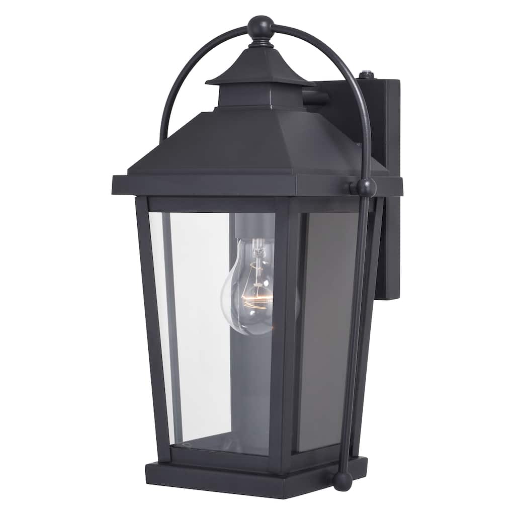 VAXCEL Lexington 1-Light Black Dusk to Dawn Sensor Outdoor Wall Sconce, Durable Steel, Clear Glass Shade, LED Compatible