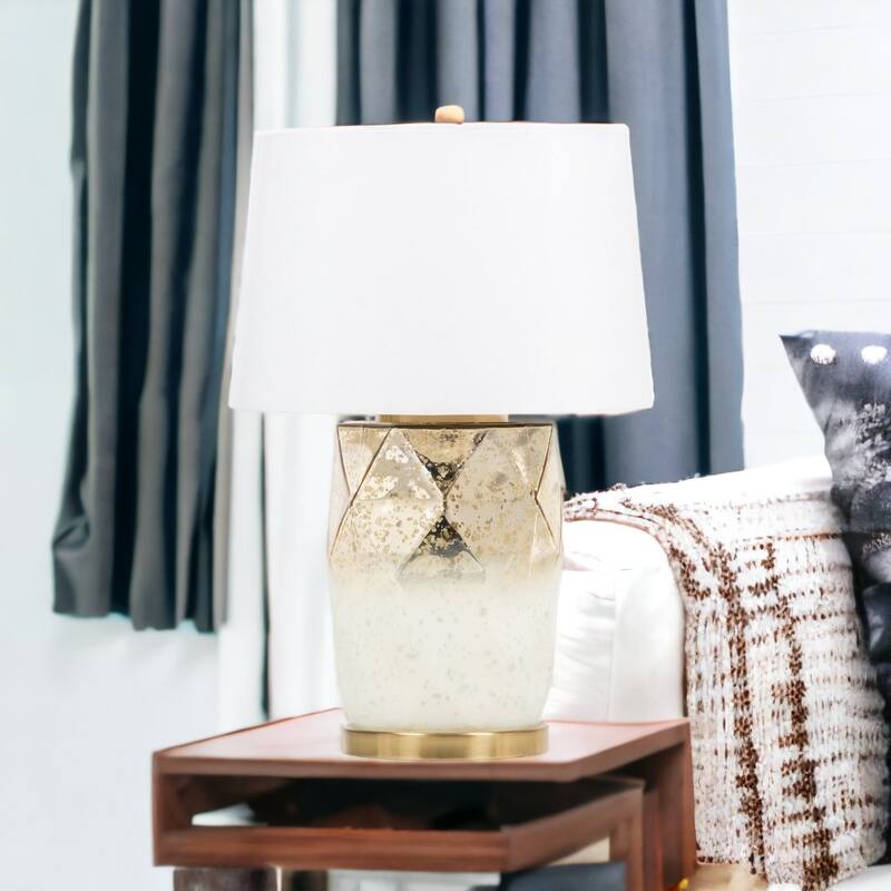 HomeRoots 22" Gold and White Glass LED Table Lamp With White Cone Shade - 15