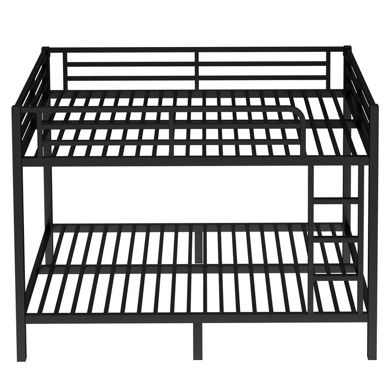 Metal Bunk Bed Frame with Safety Guardrail, Heavy Duty Metal Slat Support, Noise Free