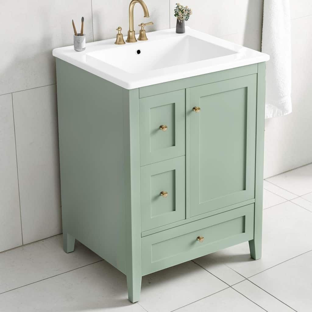24 Inch Bathroom Vanity with Sink, Storage Cabinet with Drawers Adjustable Shelf Freestanding Vanity