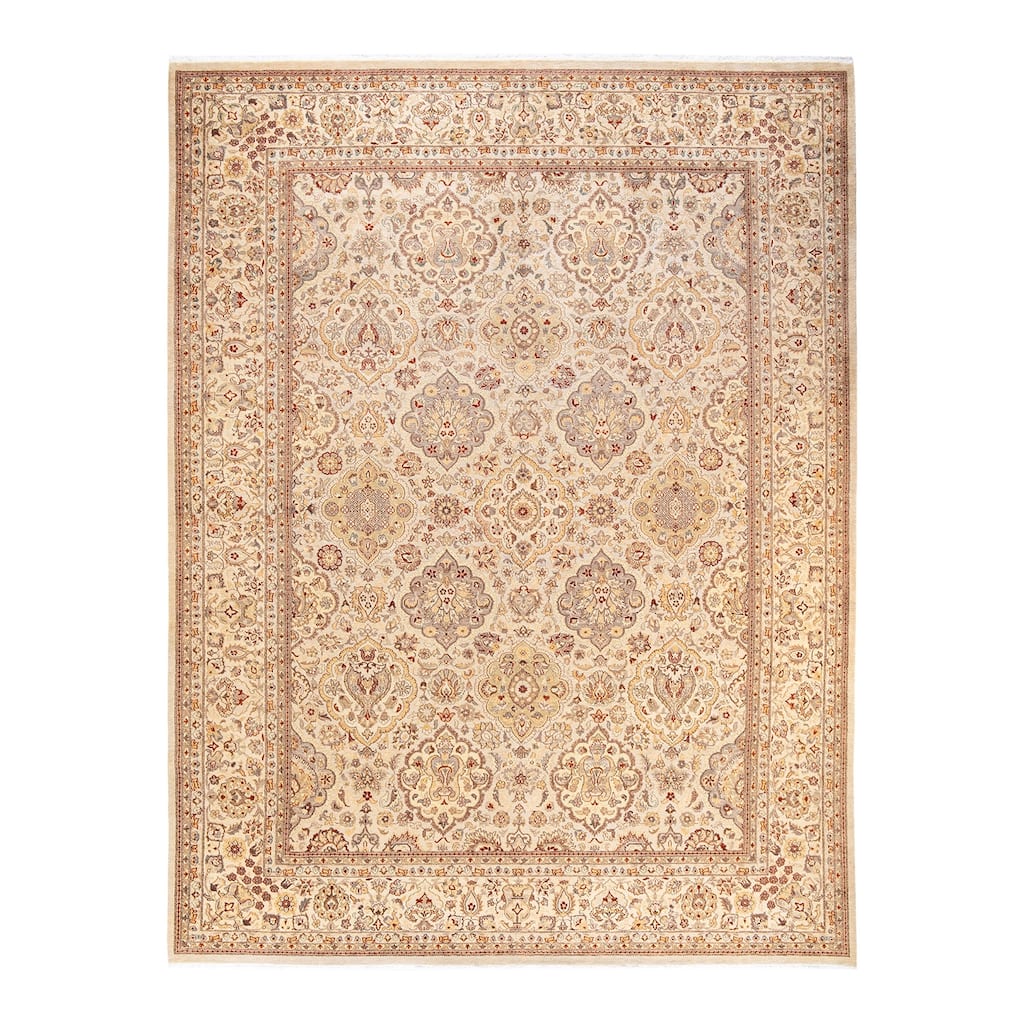 Overton Hand Knotted Wool Vintage Inspired Traditional Mogul Ivory Area Rug - 9 x 12