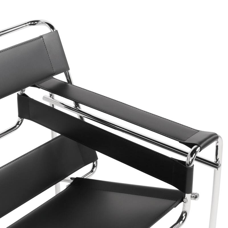Breuer Chair Company Model B3 Wassilly Armchair Arm Chair w/ Chrome Frame & Black Bonded (REgenerated) Leather (Made in Italy)