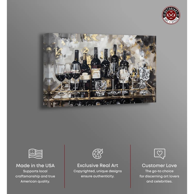 Notoriart Now Serving Champagne Gallery Wrapped Bar Cart Art For Men