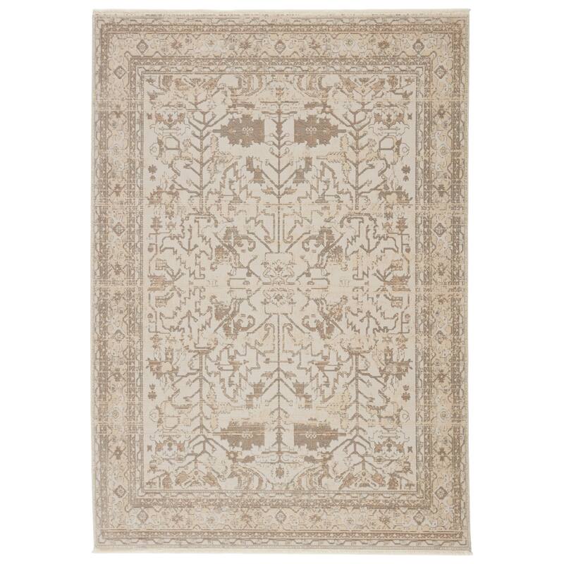 Scarla Oriental Cream/ Light Gray Area Rug - 2' 6" x 8'