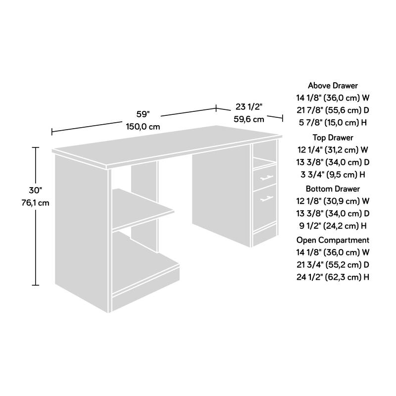 Engineered Wood Traditional Gaming Desk with 2 Drawers, White