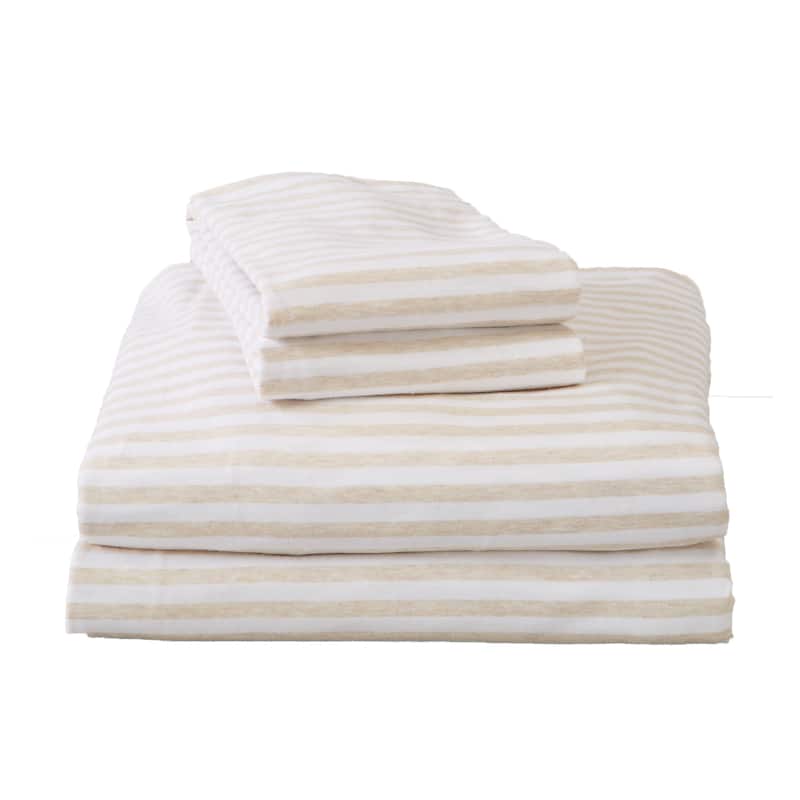 Premium Heathered Melange T-Shirt Jersey Knit Sheet Set - Twin XL - Oatmeal Stripe