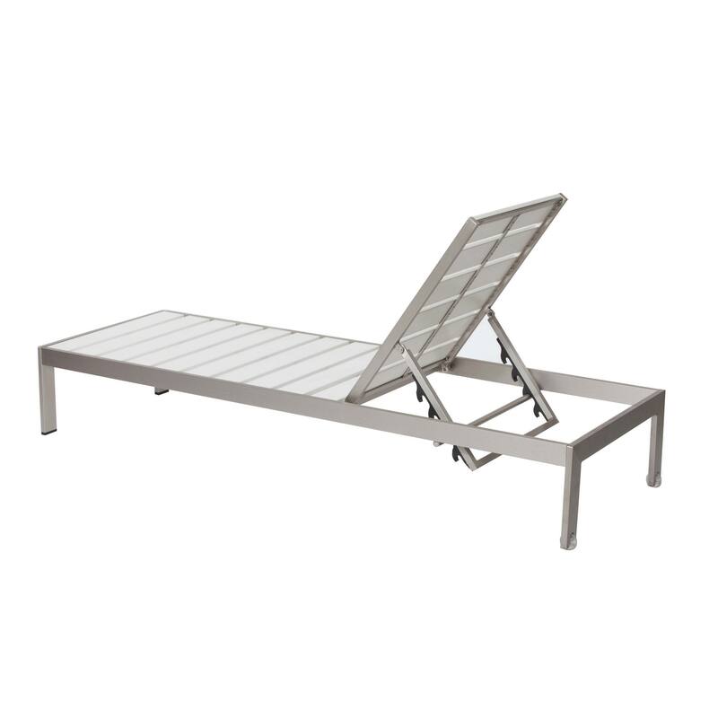 Metal Adjustable Slatted Lounger with Side Table, Set of 4, Gray and White