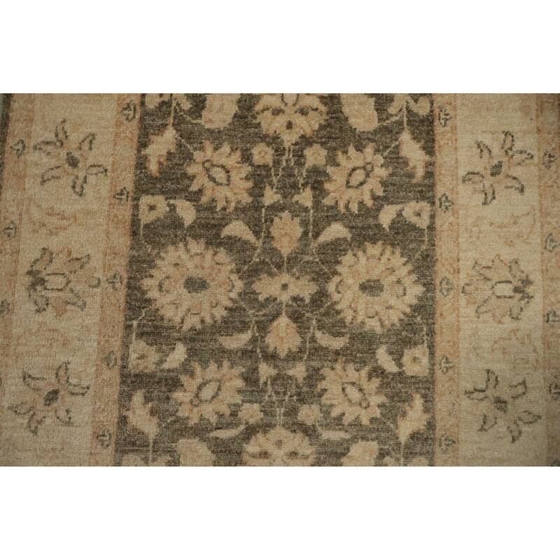 Hand Knotted Oriental 100% Wool Carpet Traditional Floral Brown Peshawar Area Rug - 4' 0'' X 2' 9''
