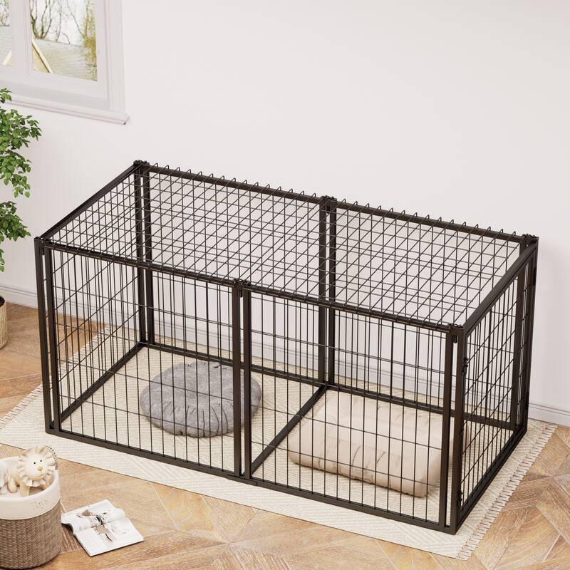 63" Iron Dog Crate with Top Cover, Dog Kennel for Small Medium Dogs
