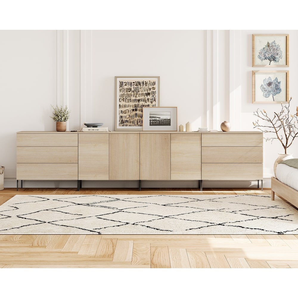 126" Modern Reeded 6-Drawer Dresser For Bedroom, Minimalist Chest Of Drawers With Storage, Wooden Dresser