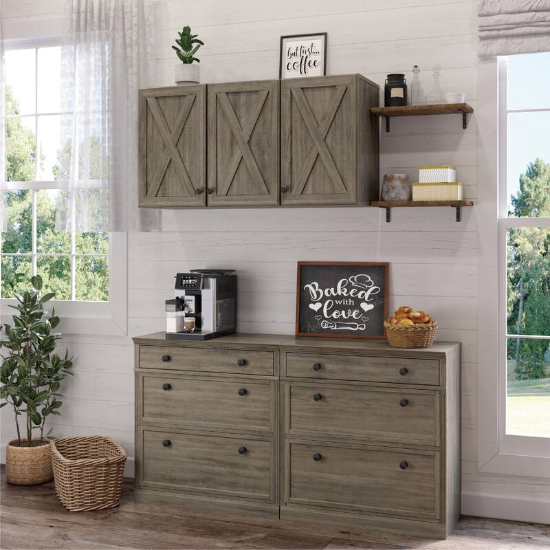 Farmhouse Wall Cabinet with 3 Doors and Shelves