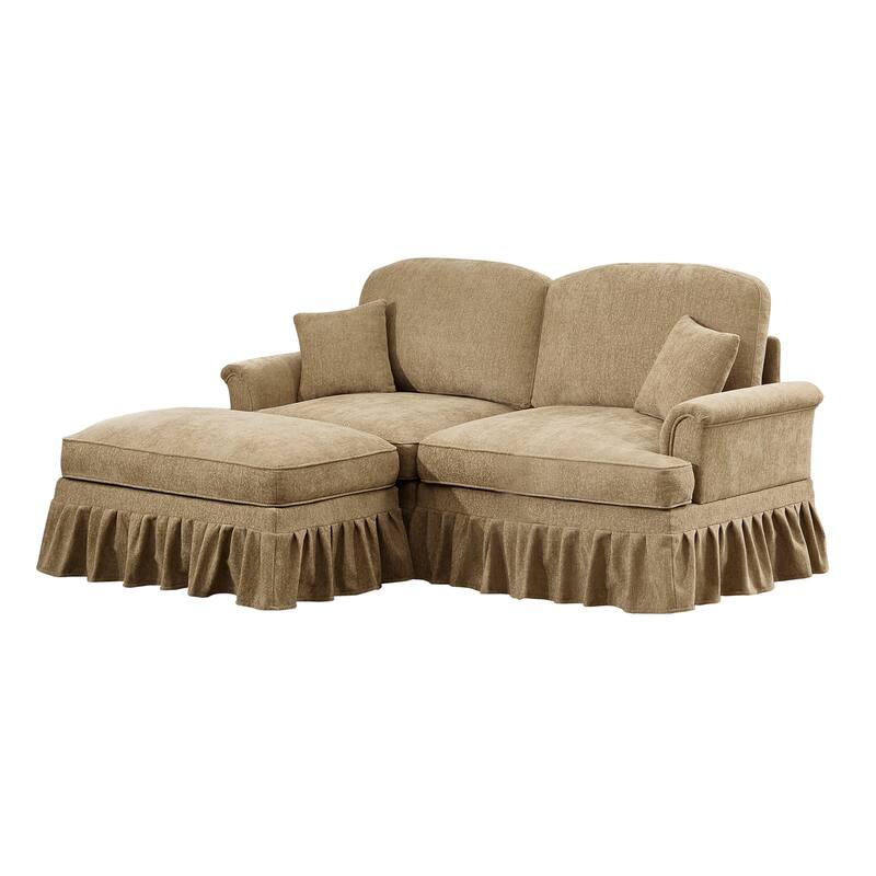 2-Seater L Shaped Sofa Couch, Lounge Sofa with Removable Ruffles Pleats Skirts, Loveseat Sofa with Movable Ottoman
