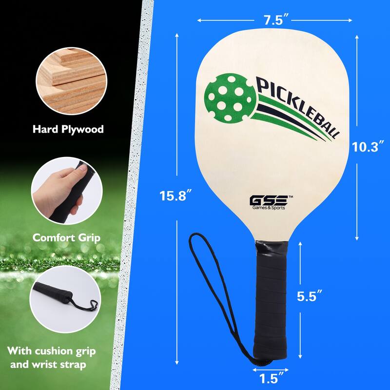 GSE™ Professional Portable Pickleball Complete Set with Pickleball Net, 4 Pickleball Paddles, 6 Pickleball Balls, Carrying Bag
