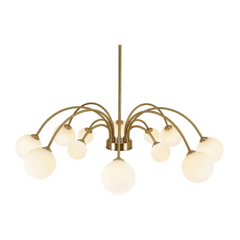 12-Light Opal Glass Globe Cascaded Round Sputnik Chandelier 37in