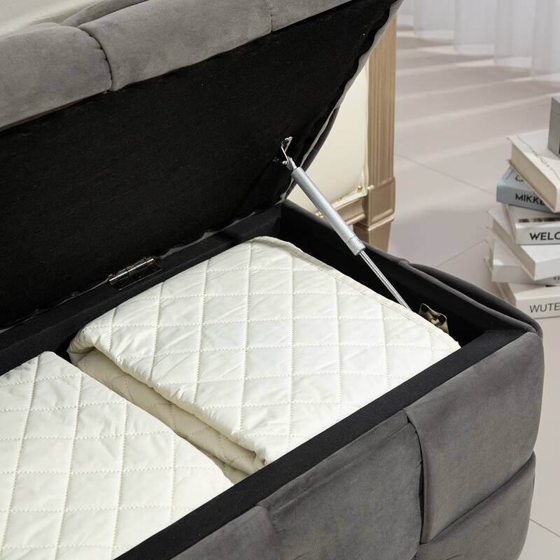 Storage Ottoman,Bedroom End Bench,Upholstered Fabric Storage Ottoman with Safety Hinge, Entryway Padded Footstool