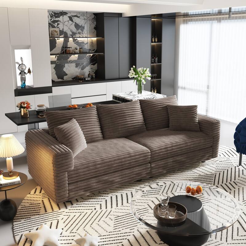 Modular Sectional Sofa with Ottomans, Oversized Corduroy Upholstered Cloud Sofa, Convertible Boneless Deep Seat Couch - Camel