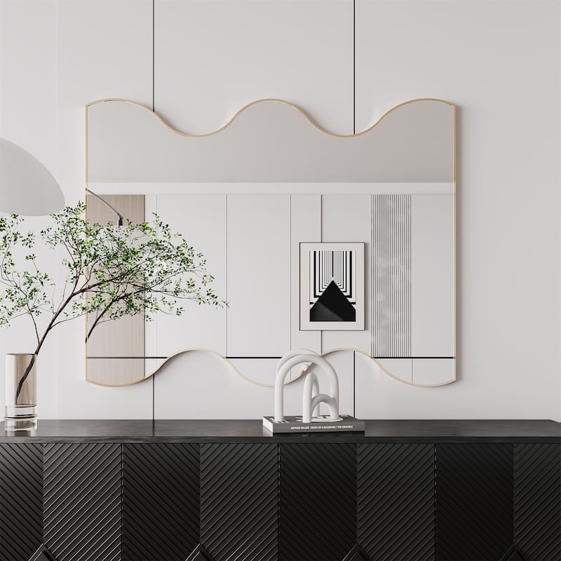 Wall Mirror Golden Rectangular Mirror - Gold