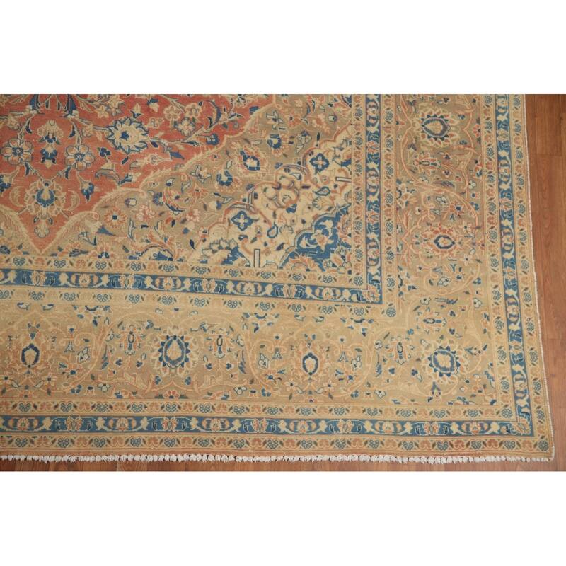 Hand Knotted Oriental 100% Wool Carpet Traditional Floral Oranges & Rust Mashad Area Rug - 14' 0'' X 9' 6''
