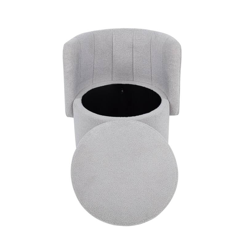 Swivel Accent Chair with Curved Backrest, Boucle Upholstered Lounge Chair, Barrel Sofa Chair with Hidden Storage