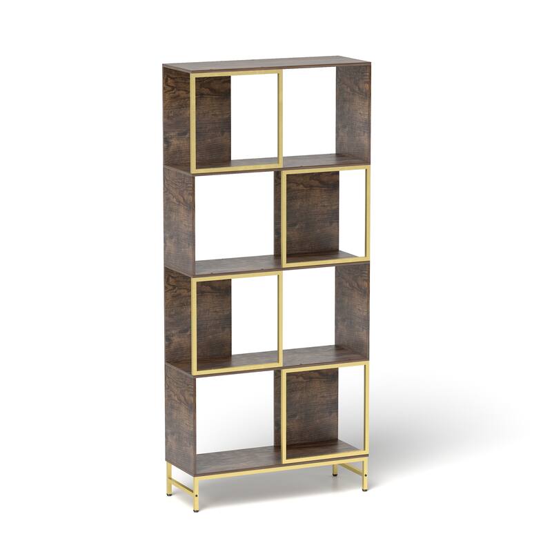 4-Tier Industrial Bookcase, Rustic Wood and Metal Frame, Asymmetrical Shelf Design, Display Storage Shelf