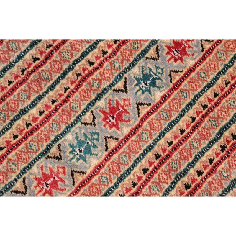 Rustic Bokhara Sellers Green/Pink Hand Knotted Wool Rug - 10'8'' x 14'1''