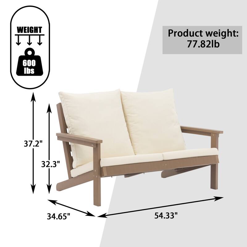 Outdoor Patio Loveseat Sofa, Teak Wood+Plastic Conversation Set