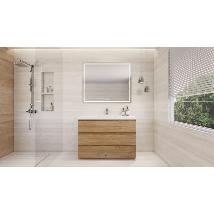 Modern 48“ Single Sink Bathroom Vanity with Soft-Close Storage and Integrated Acrylic Top (Angeles Series)