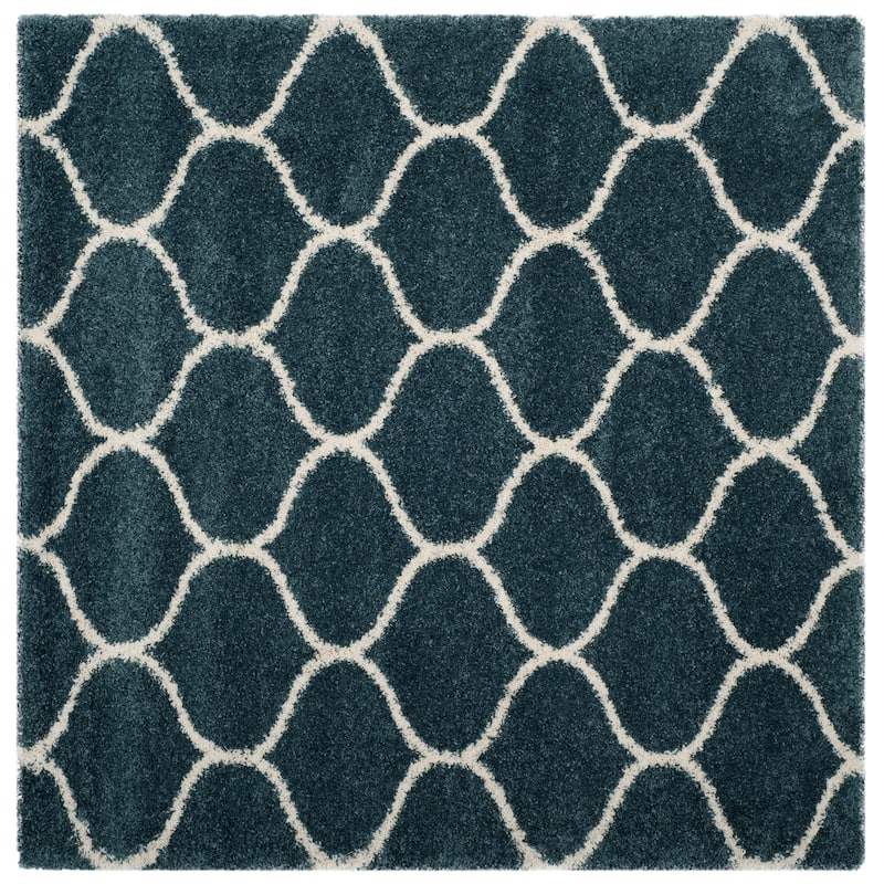 SAFAVIEH Hudson Shag Pushpa Trellis 2-inch Thick Area Rug - 3' Square - Slate Blue/Ivory
