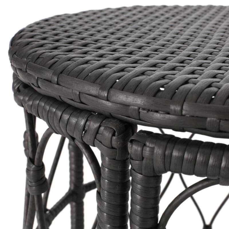Roomfitters Bruce Outdoor Wicker Coffee Table with Looped Design, Boho Patio Centerpiece Table, Grey