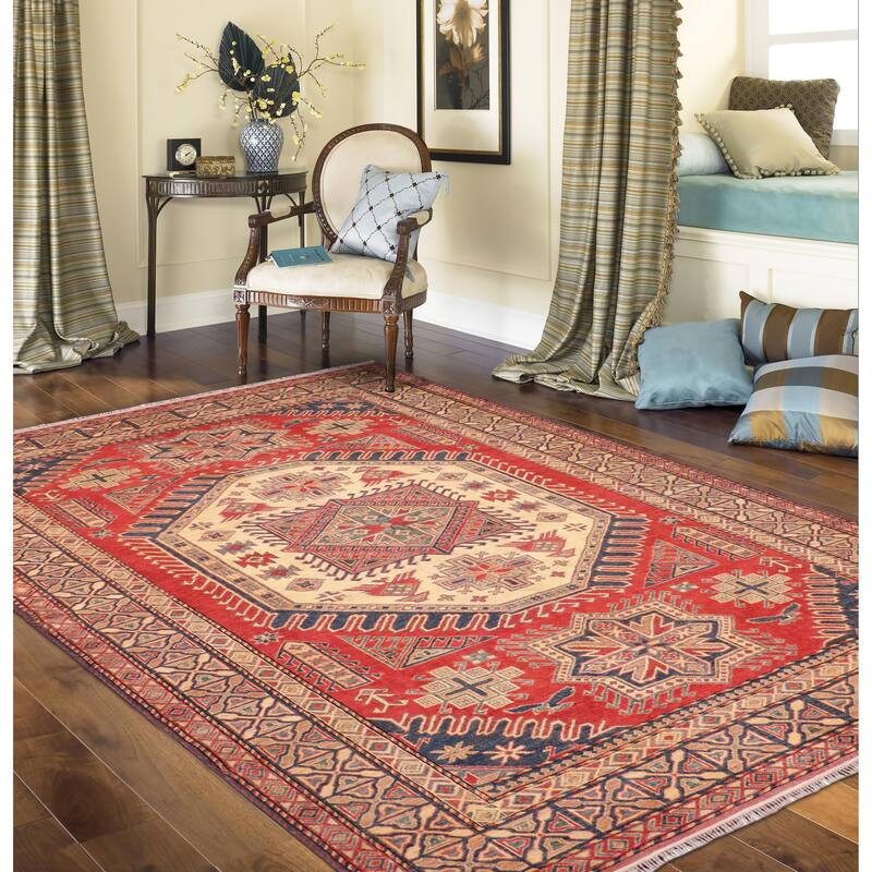 Rustic Super Kazak Cyrus Rust/Tan Hand Knotted Wool Rug - 6'11'' x 9'3''