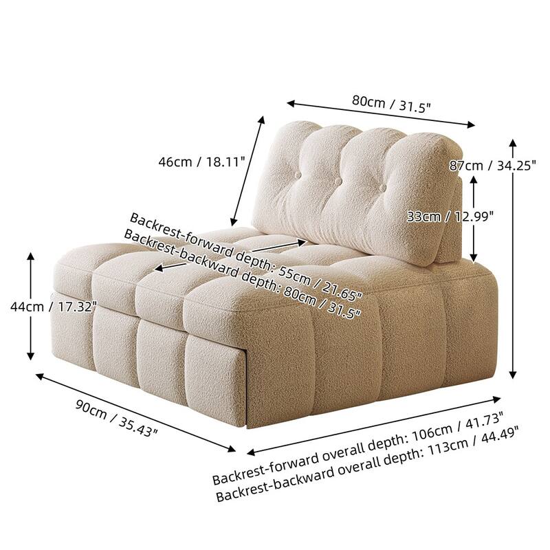 JASIWAY White Teddy Pull-Out Single Sofa Bed - Teddy Plush-Ivory