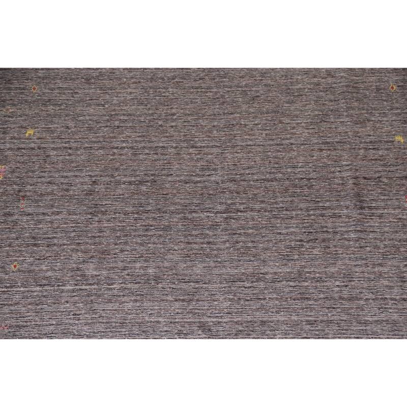 Striped Gabbeh Indian Area Rug Hand-Knotted Brown Wool Carpet - 7'10"x 9'9"