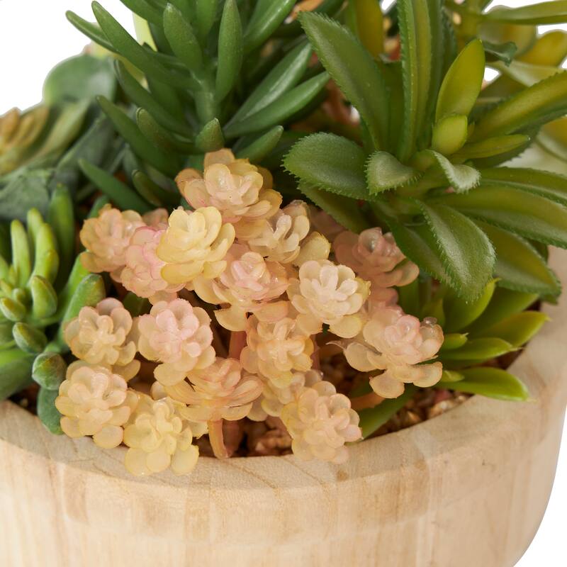 Faux Foliage Artificial Plant with Brown Wooden Pot - Green - Roche River Decor - 8"W x 8"L x 7"H