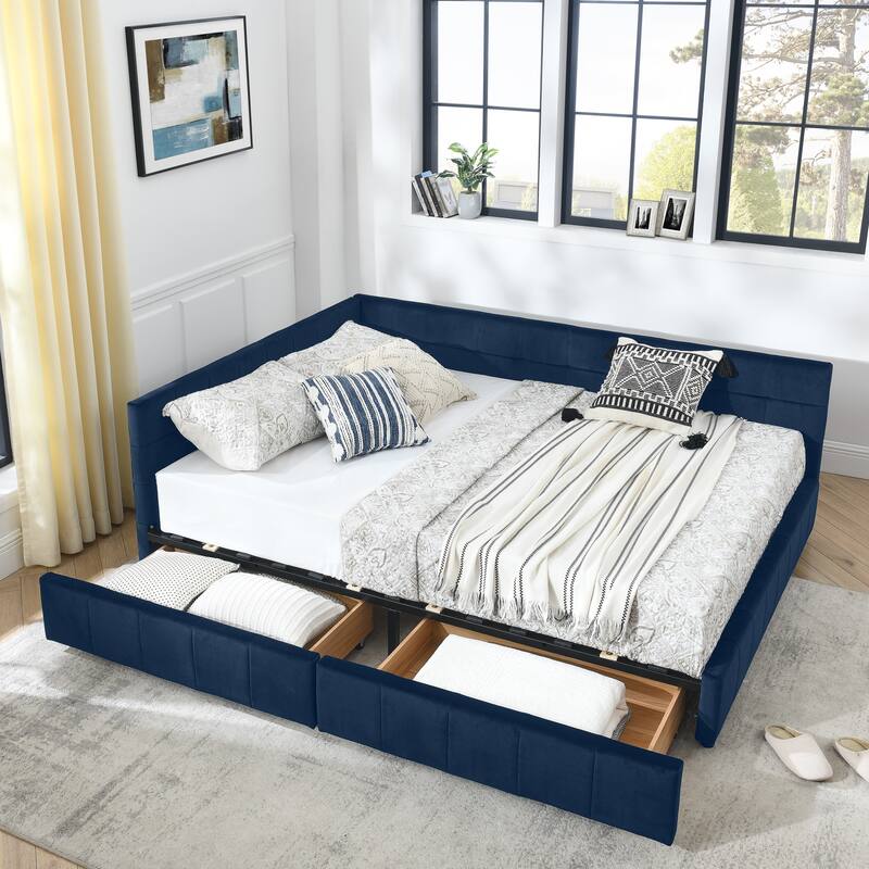 Queen Size Upholstered Tufted Storage Bed Frame - Sofa Style, Comfortable Backrest & Armrests