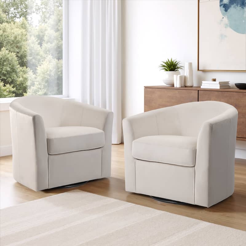 Modern 29"W Upholstered Swivel Barrel Chair for Living Room - Ivory