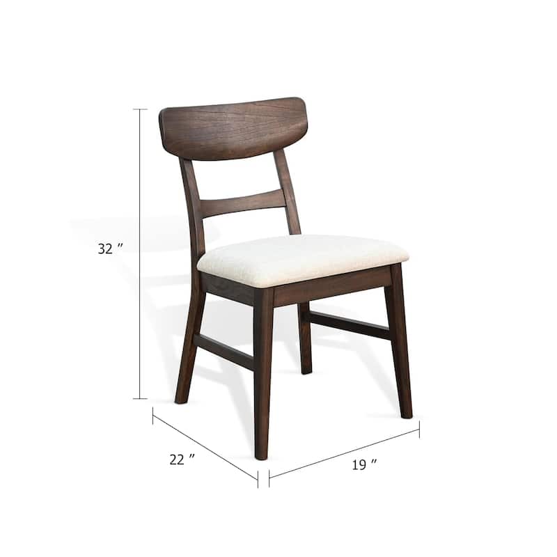 Amy Dining Chair Set of 2, Curved Back, Beige Seat, Dark Brown Solid Wood