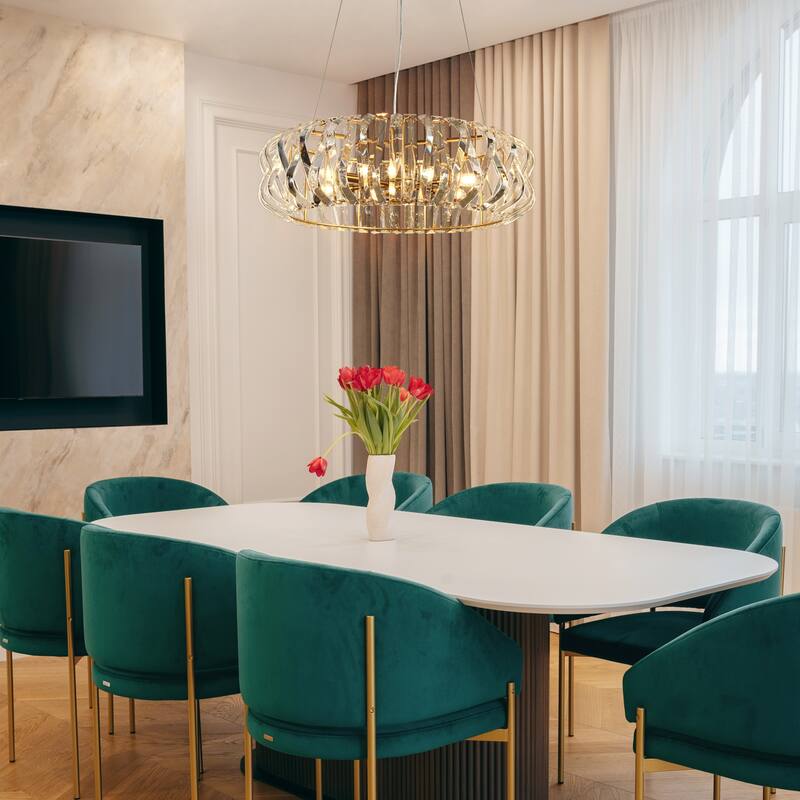 Modern 6-Light Crystal Drum Chandelier for Dining Living Room - D 28.3" x H 69" Max