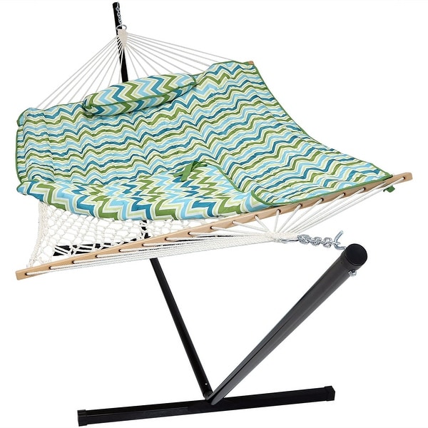 Sunnydaze Rope Hammock with Stand Pad & Pillow - Portable - Choose Color