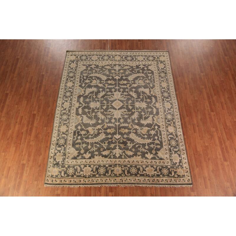 Grey Floral Oushak Indian Area Rug Handmade Wool Carpet - 8'1"x 10'0"