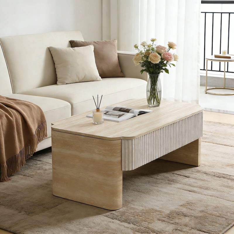 Lift Top Coffee Table, Modern Extendable Wooden Desk with Hidden Storage