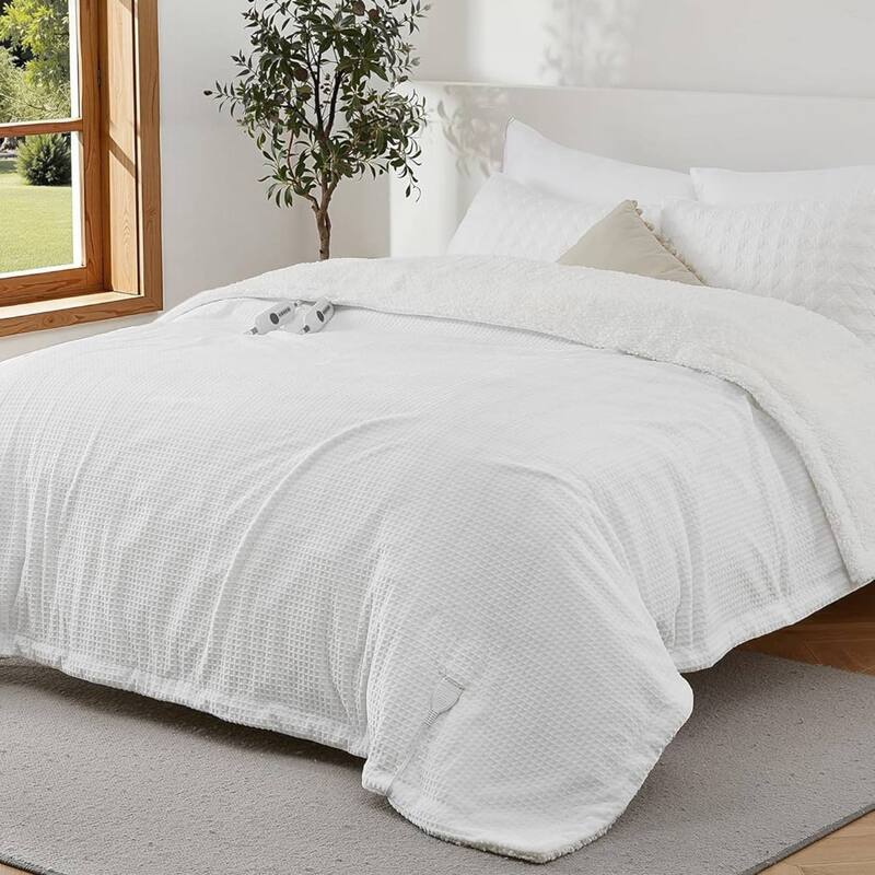Electric Waffle Fast Heating Flannel Blanket, White - 84*90 inch