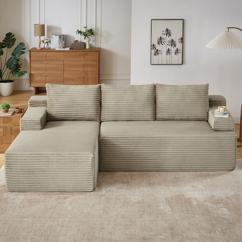 Rossetta L-Shaped Left-Facing Modular Classic Corduroy Fabric Striped Sectional Sofa with Deep Seat