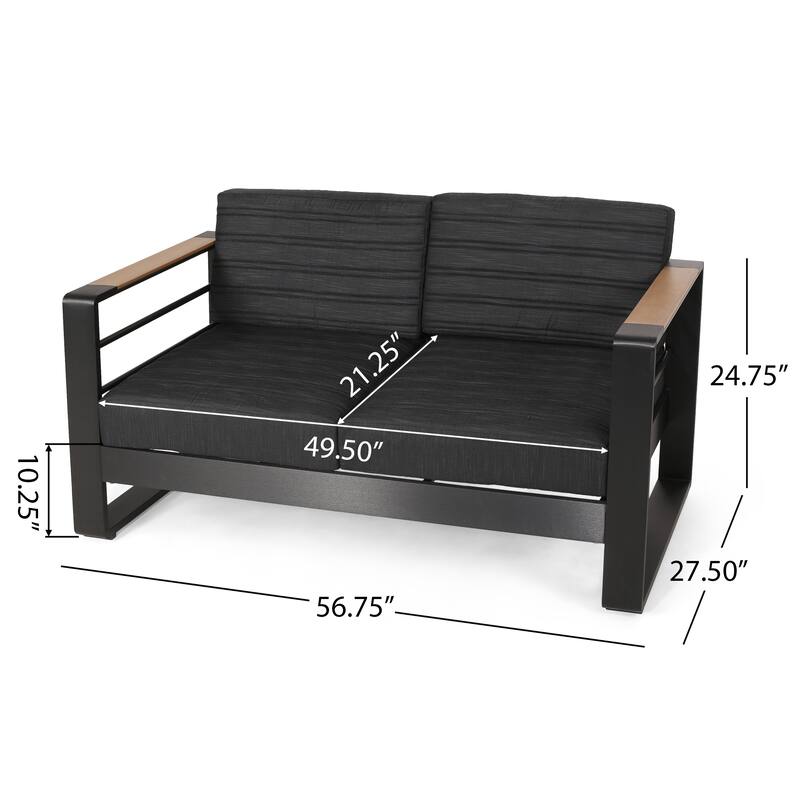Ostrander Outdoor Aluminum 4 Seater Chat Set with Fire Pit by Christopher Knight Home