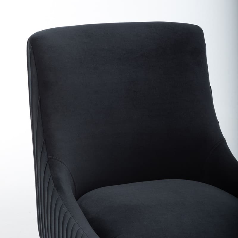 SEYNAR Modern Glam Velvet Black Metal Legs Dining Chair or Vanity Chair Set of 2 with Rear Handle