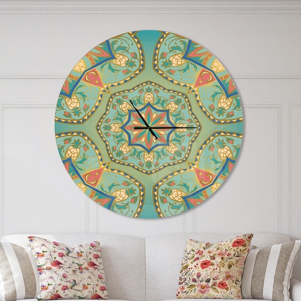 slide 2 of 10, Designart 'Mandala Pinapple Ornament' Oversized Vintage Wall CLock