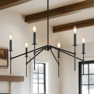 Modern 6-Light Black Chandelier Industrial Metal Light Fixture for Dining Room - 32.7 " L × 13.8 " H