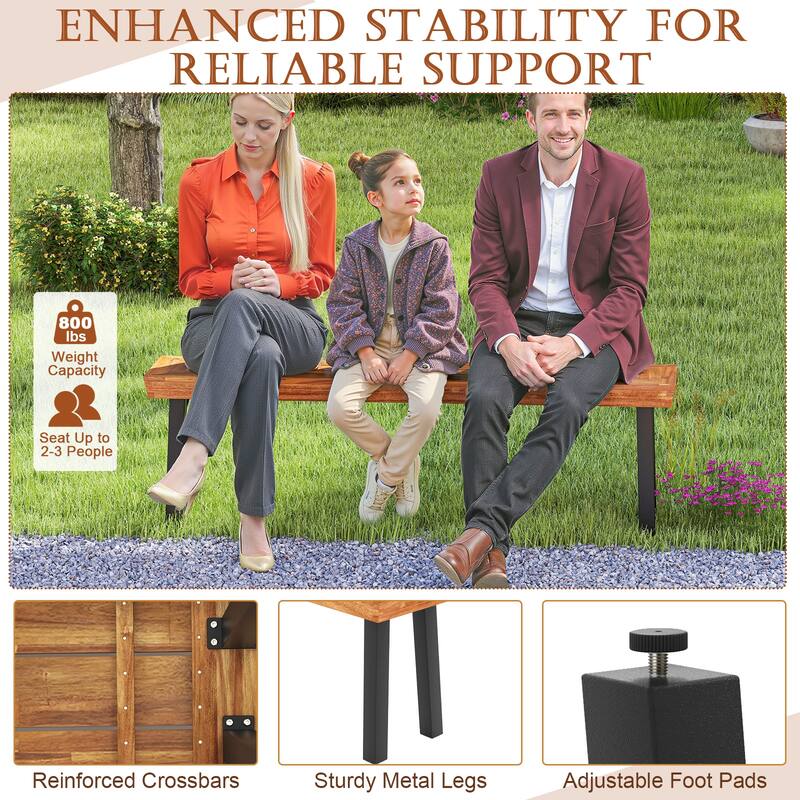Gymax Outdoor Acacia Wood Benches Set of 2 w/ Slatted Top & Flared