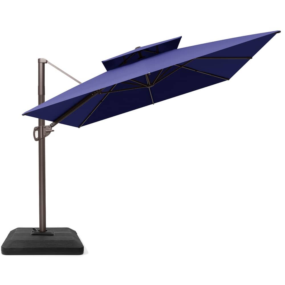 9x12 FT Rectangular Aluminum Outdoor Patio Double Top Cantilever Offset Umbrella with Weight Base