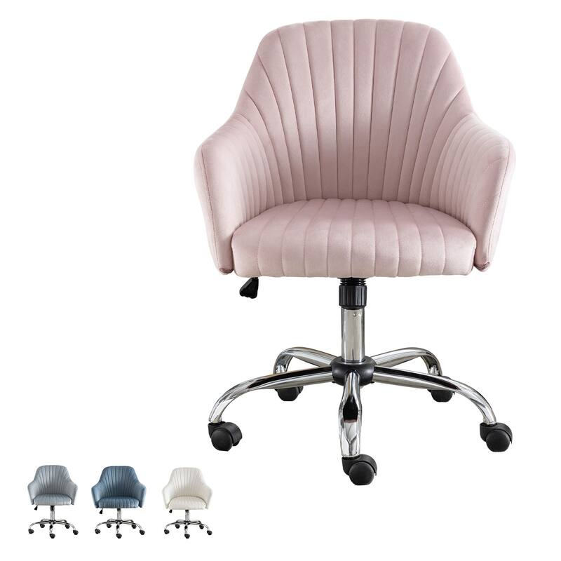 Modern Velvet Accent Chair with Adjustable Height and Rolling Casters