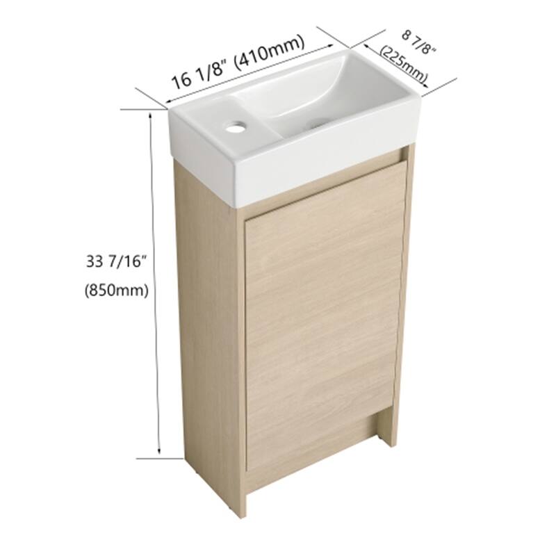 Malwee 16" FreeStanding Bathroom Vanity, Mini Floor Stand Bathroom Vanity with Sink,Soft Close Door and Adjustable shelf